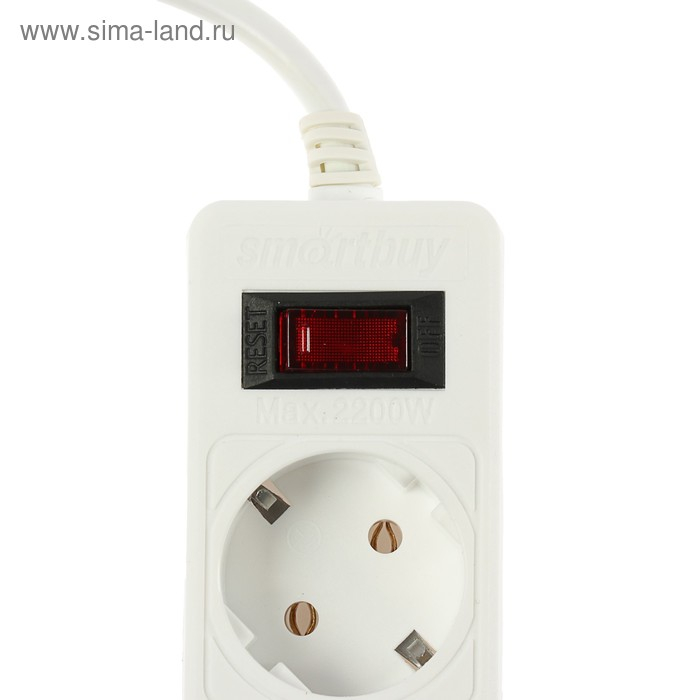 Сетевой фильтр Smartbuy, 5 розеток, 3 м, 10 А, 2200 Вт, с з/к, с выкл., белый