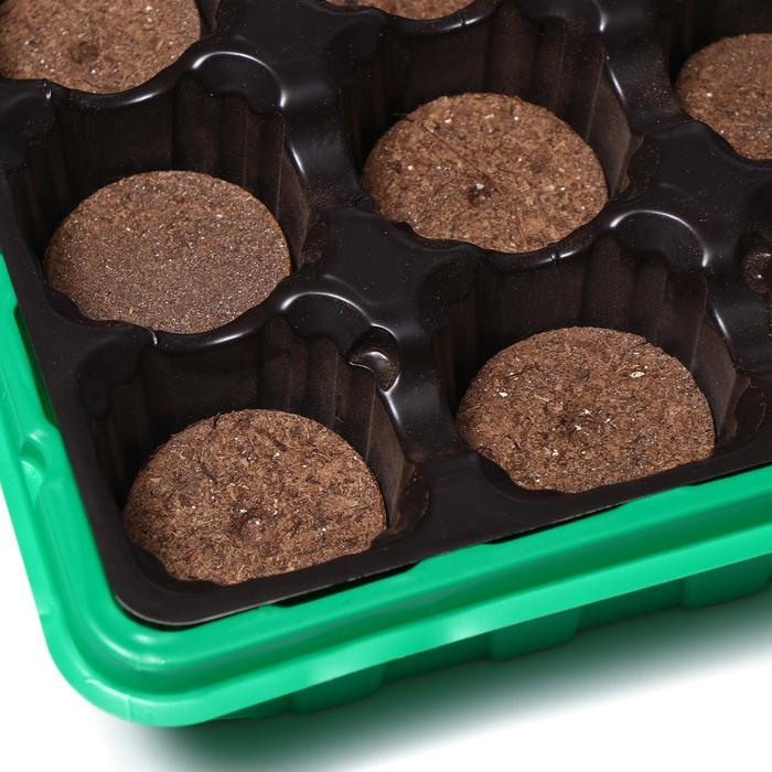 Набор для рассады: торфяная таблетка d = 4.1 см, 24 шт., кассета на 24 ячейки по 40 мл, поддон 35,5 &times; 22,5 см, зелёный, пластик, Экоторф