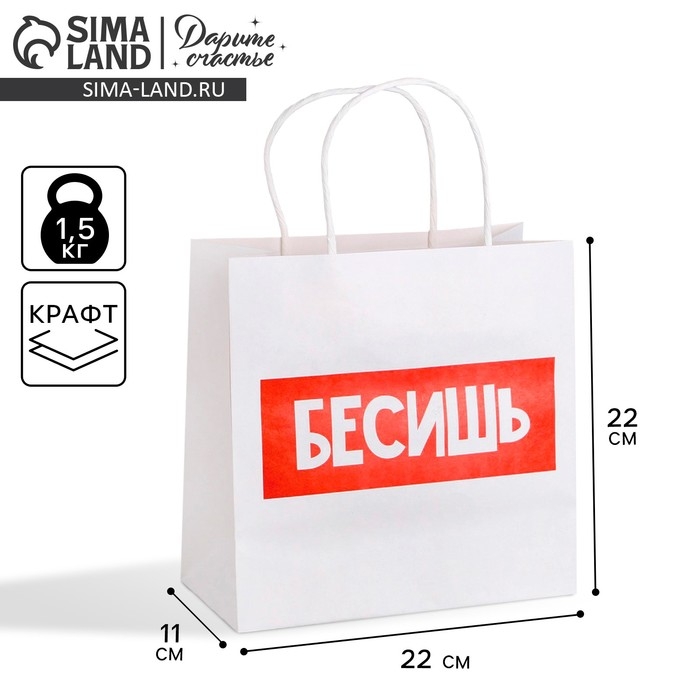 Пакет подарочный, упаковка, &laquo;Бесишь&raquo;, 22 х 22 х 11 см