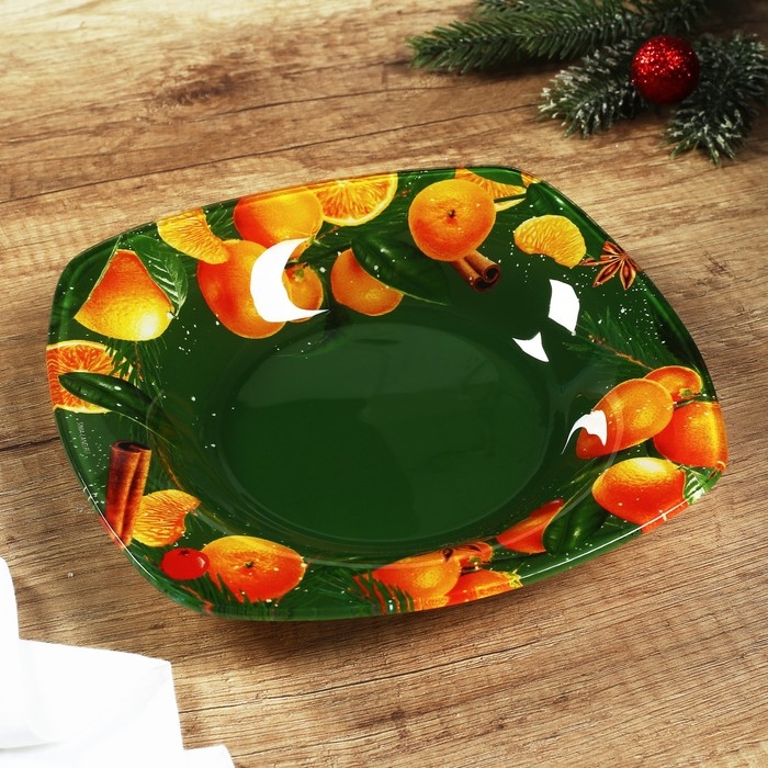 Новый год. Тарелка стеклянная &laquo;Апельсины&raquo;, 20 см