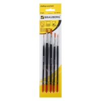 Набор кистей, синтетика, 5 штук, BRAUBERG (круглая, № 1, 2, 5, плоская № 5, 8), блистер