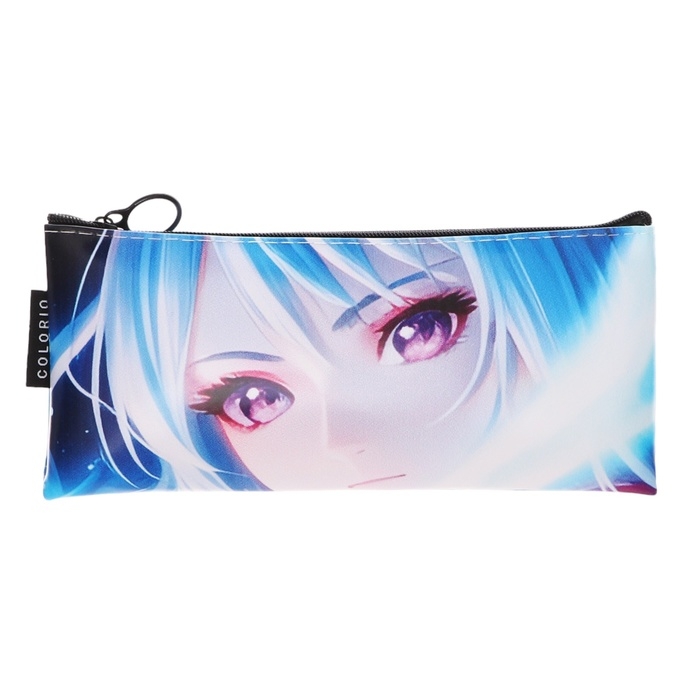 Пенал мягкий 1 отделение, 90х200, плоский, искусственная кожа, для девочки, сиреневый, Colorio "Аниме глаза"