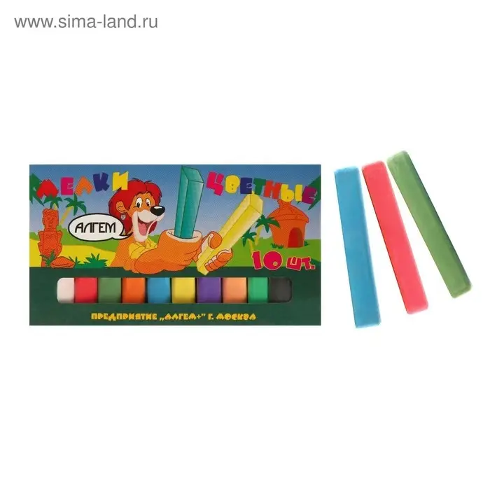 Мелки цветные &laquo;АЛГЕМ&raquo;, в наборе 10 штук, квадратные