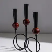 Подсвечник металл, дерево "Параллельные вселенные" d=2,2 см чёрный 25х3,5х27,3 см