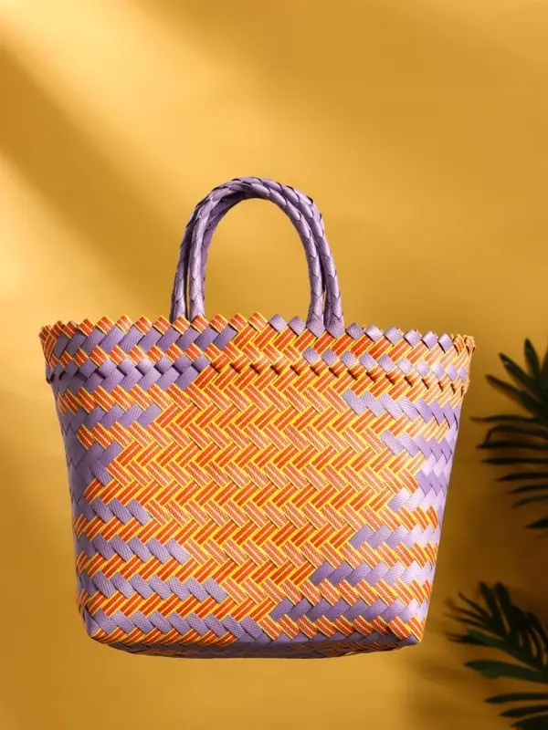 Сумка плетёная пластиковая 20х10х30 см, цв. сиренево-жёлтый