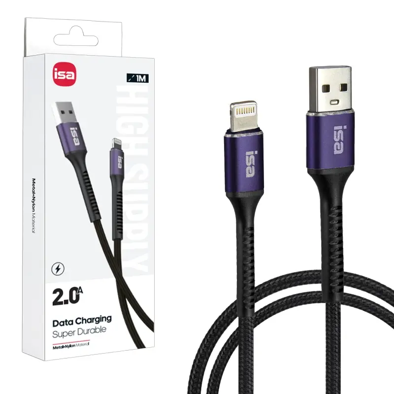 Кабель BX-6 USB на Lightning 1m 2A ISA черно-фиолетовый