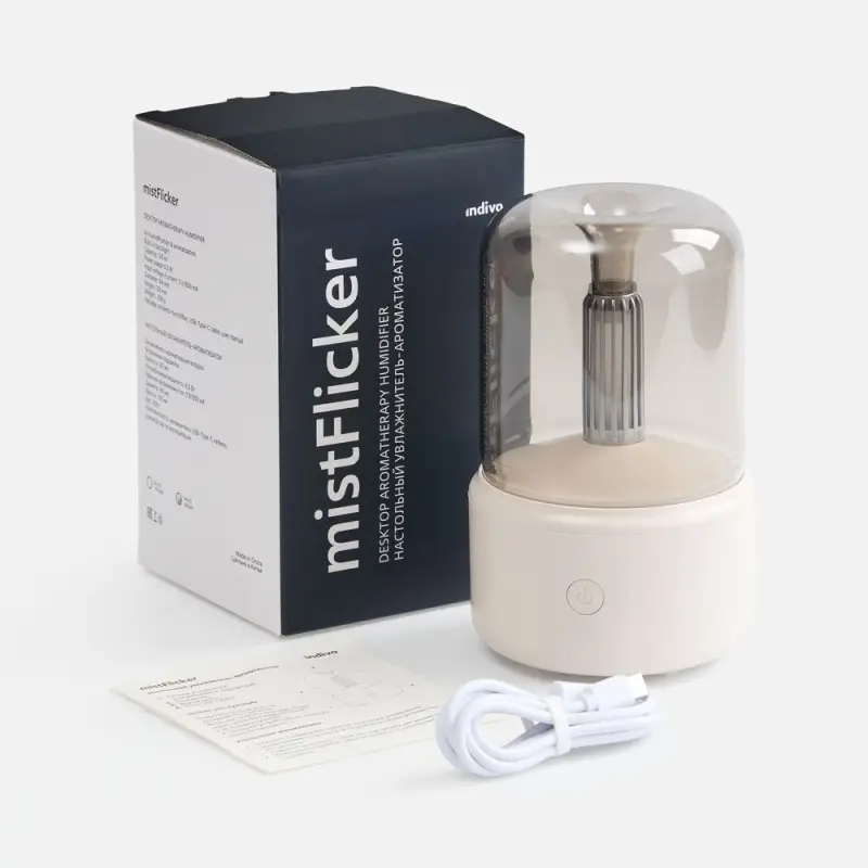 Увлажнитель-ароматизатор с подсветкой mistFlicker, молочно-белый