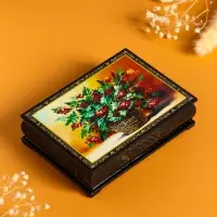 Шкатулка &laquo;Рябина в корзине&raquo;, 10&times;14 см, лаковая миниатюра