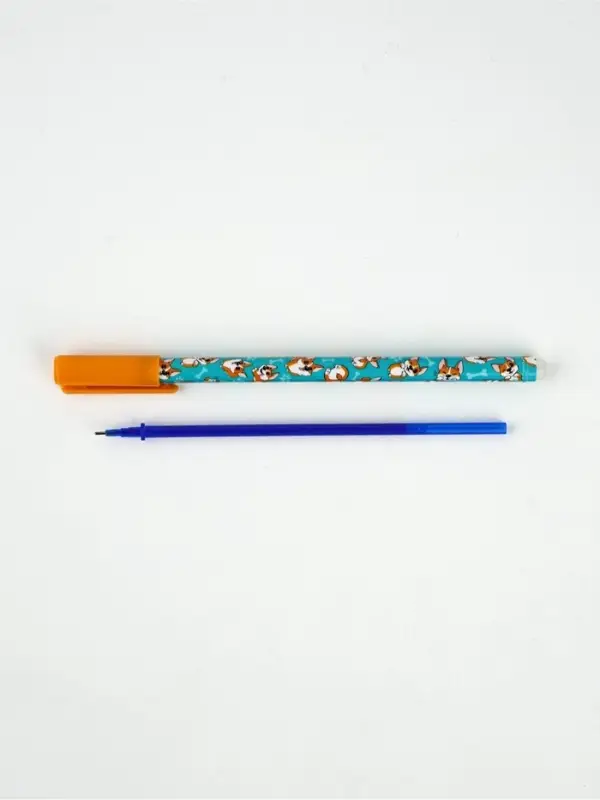 Ручка пластик пиши-стирай с колпачком "Корги", синяя паста, гелевая 0,5 мм