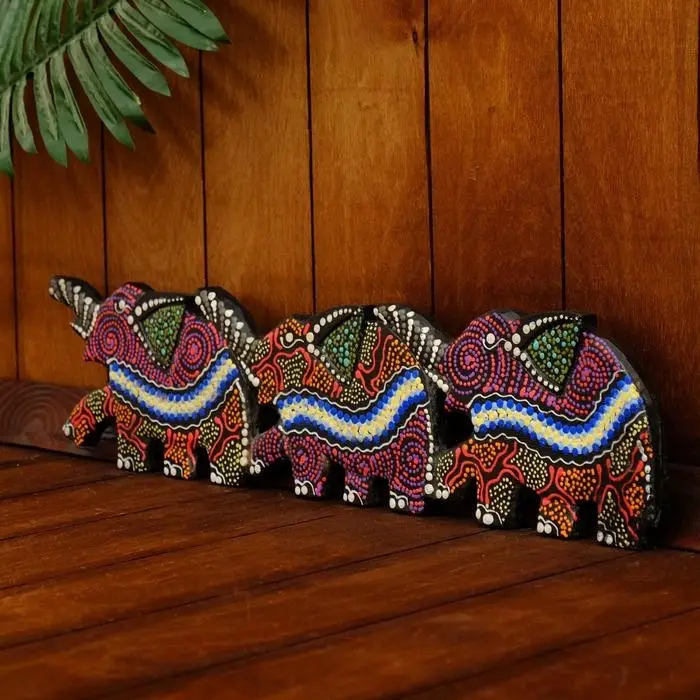 Панно декоративное "Три слона" 50х13х1,5 см МИКС