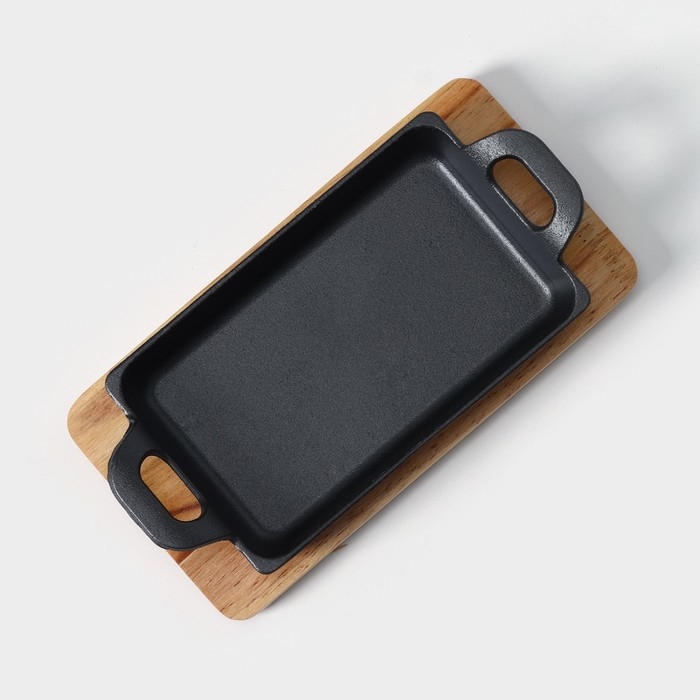 Сковорода чугунная &laquo;Прямоугольник&raquo;, 25&times;12 см, с ручками, на деревянной подставке