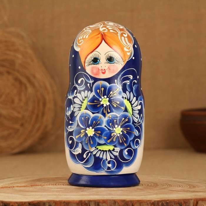 Матрёшка 5-ти кукольная "Сима" синяя , 17-18см, ручная роспись.