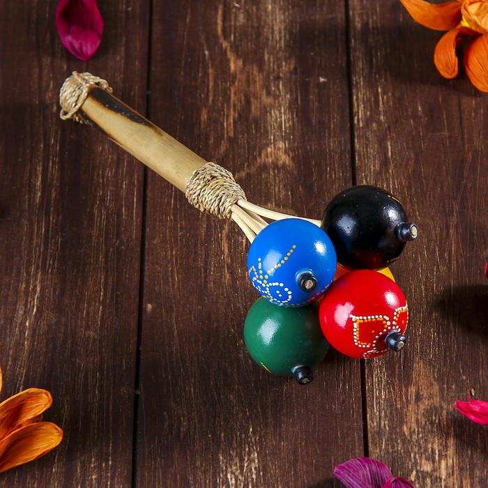 Сувенирный музыкальный инструмент "Маракас с 5 шариками" 10х27х10 см