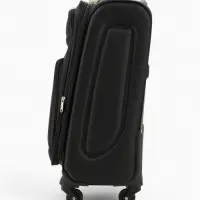 Чемодан 20", Текст, 37*23*55, отд на молнии, 2 нар/карм, увелич, код замок, 4 колеса, черный   10872