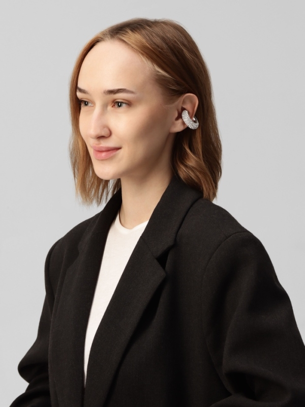 Серьги &laquo;Каффы&raquo; бублик, малые стразы, белые в серебре