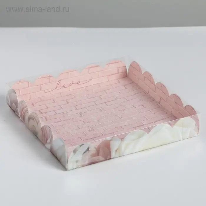 Коробка для печенья, кондитерская упаковка с пластиковой крышкой, My best wishes, 18 х 18 х 3 см