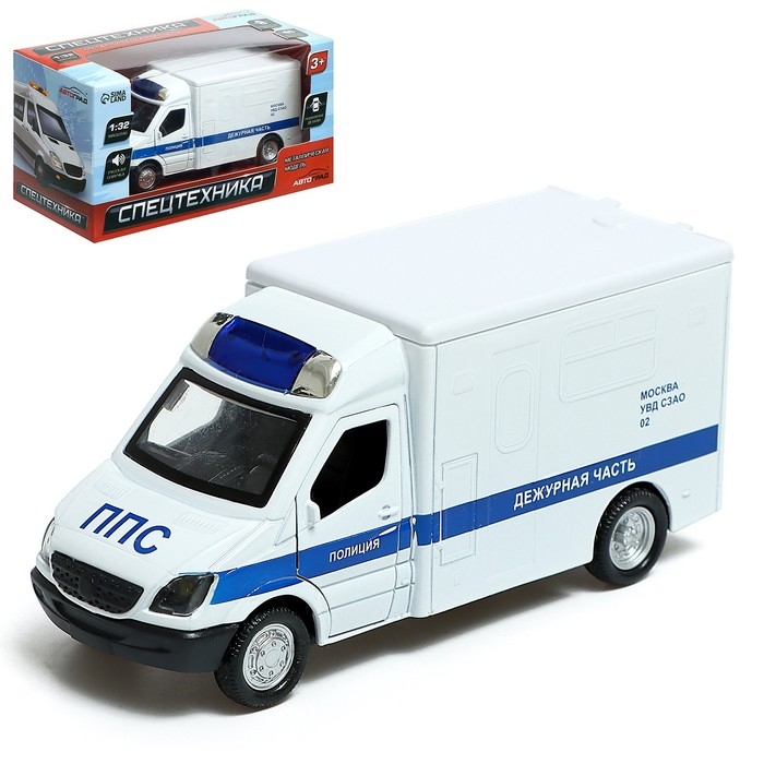 Машина металлическая &laquo;Полиция&raquo;, 1:32, инерционная, световые и звуковые эффекты, русская озвучка, открываются двери, цвет белый