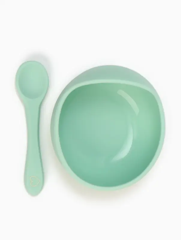 Тарелка детская на присоске и ложка, бирюзовый, Mum&Baby