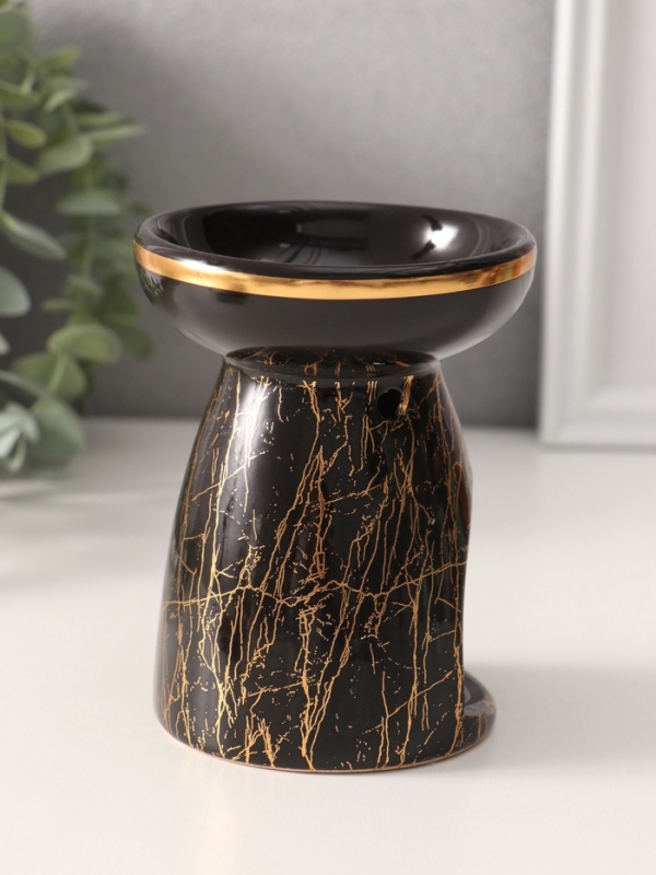 Аромалампа керамика "Золотой кракелюр на чёрном" 9,3х9,3х11,8 см