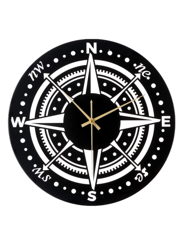 Часы настенные интерьерные &laquo;Компас&raquo;, плавный ход, d-40 см, черные