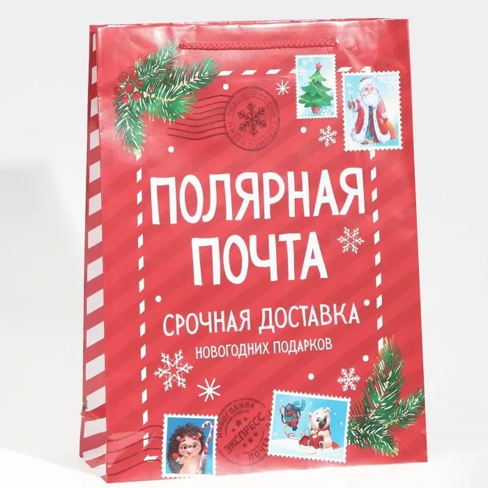 Пакет подарочный новогодний ламинированный &laquo;Полярная почта&raquo;, L 28 х 38 х 9 см
