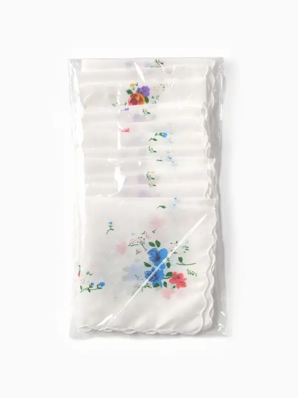 Платки носовые женские Экономь и Я "Полянка" 30*30 см, (набор 12 шт), рис. МИКС,100% пэ