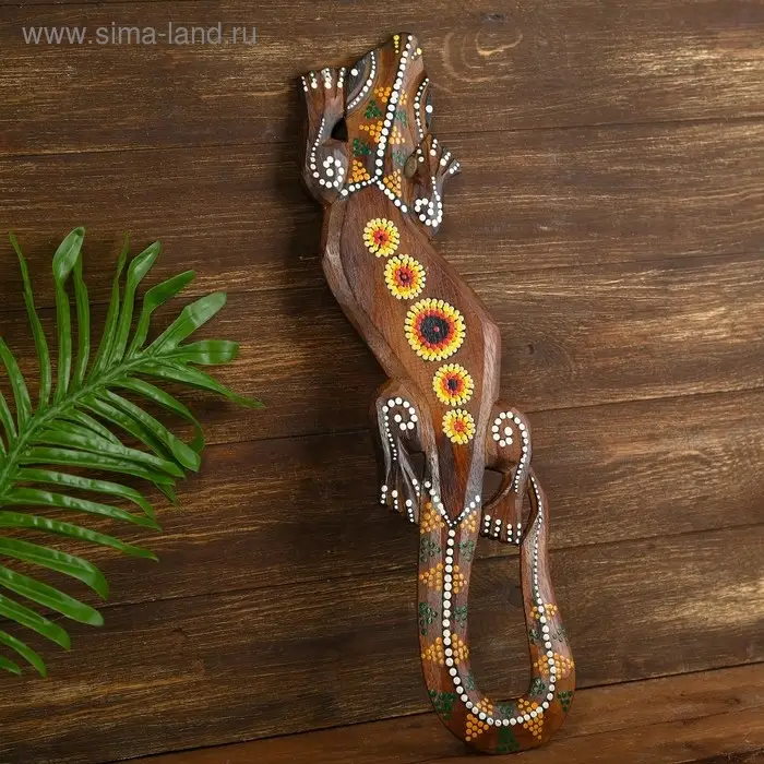 Панно настенное "Геккон с цветочным узором" дерево 1x12x50 см