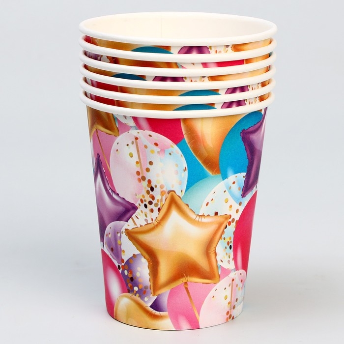 Одноразовая посуда: стакан бумажный &laquo;Шары&raquo;, 250 мл,набор 6 шт