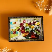 Шкатулка &laquo;Цветы в корзине&raquo;, 10&times;14 см, лаковая миниатюра