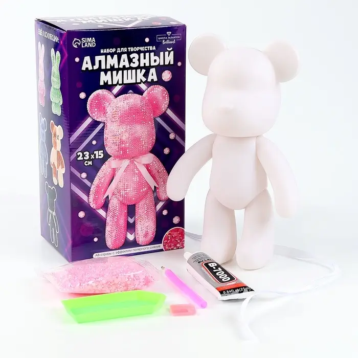 Алмазная мозаика на фигурке с полным заполнением &laquo;Мишка стразами&raquo;, розовый