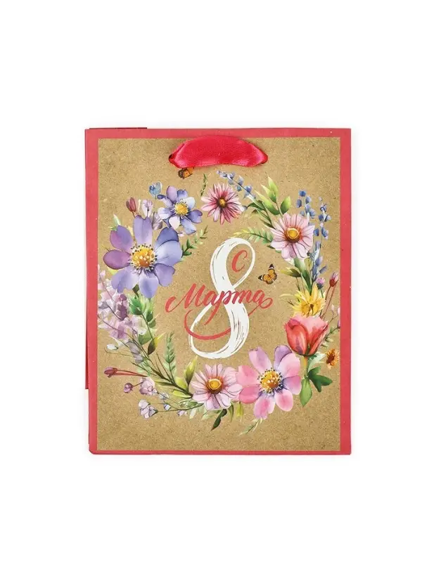 Пакет подарочный крафтовый &laquo;8 марта&raquo;, S 12 х 5.5 х 15 см