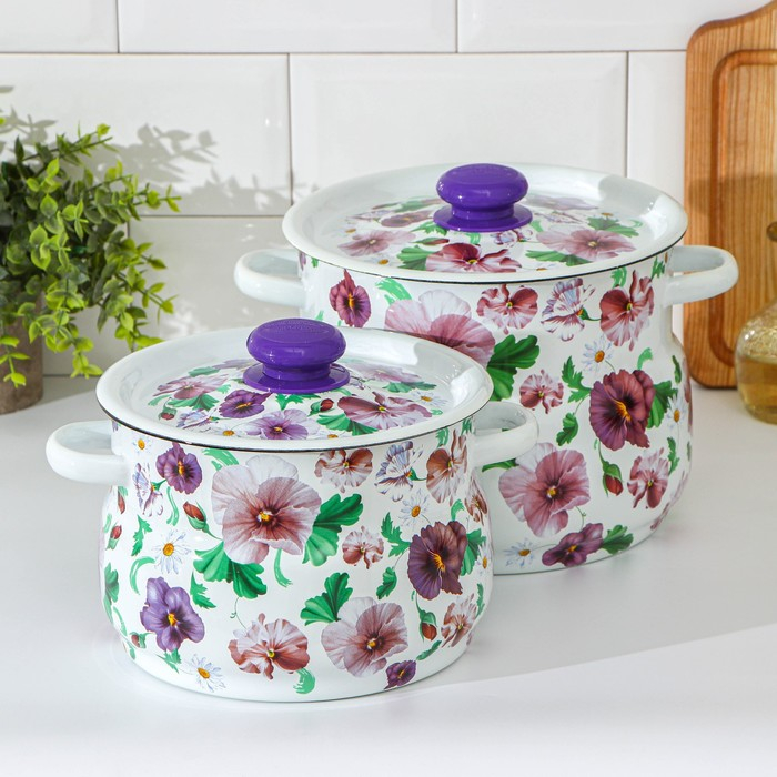 Набор кастрюль &laquo;Анютины глазки&raquo;, 2 предмета: 4 л, 5.5 л, индукция