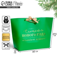 Пакет подарочный новогодний &laquo;Happines&raquo;, 30 х 27.5 х 12 см, Новый год