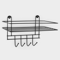 Полка для ванной прямая, 4 крючка, 33&times;12,5&times;21см, цвет чёрный
