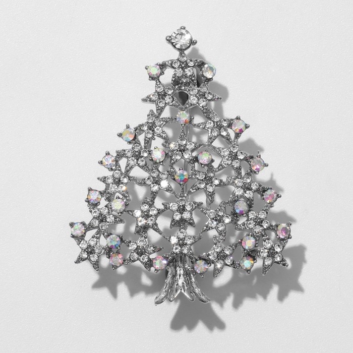 Брошь &laquo;Ёлка сияющая&raquo;, цвет белый в серебре