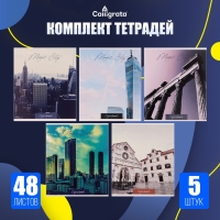 Комплект тетрадей из 5 штук, 48 листов в клетку Calligrata "Города", обложка мелованный картон, блок №2, белизна 75% (серые листы)