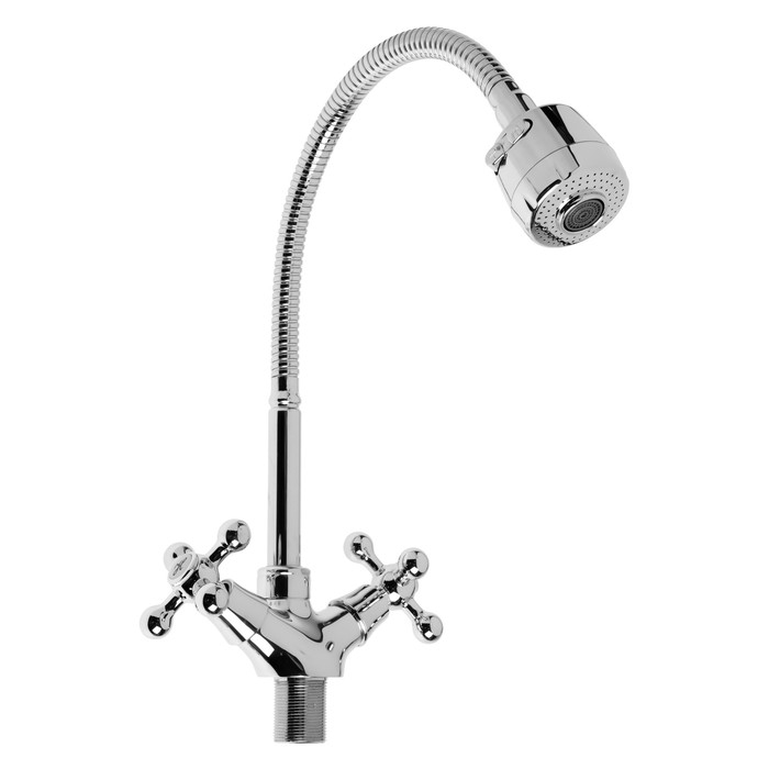 Cмеситель для кухни Accoona A4871, двухвентильный, гибкий излив, силумин, хром