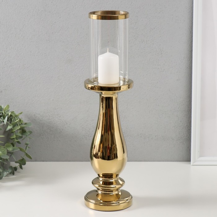 Подсвечник керамика, стекло на 1 свечу "Аванти" d=8 см золото 10х10х40,5 см