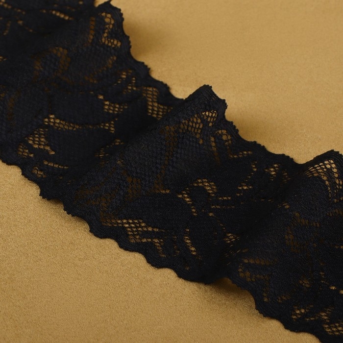 Кружево эластичное, 58 &plusmn; 2 мм &times; 10 &plusmn; 1 м, цвет чёрный