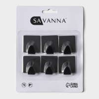 Крючки самоклеющиеся SAVANNA Black Loft, 6 шт, металл, 3,5&times;3,8&times;1,8 см, цвет чёрный