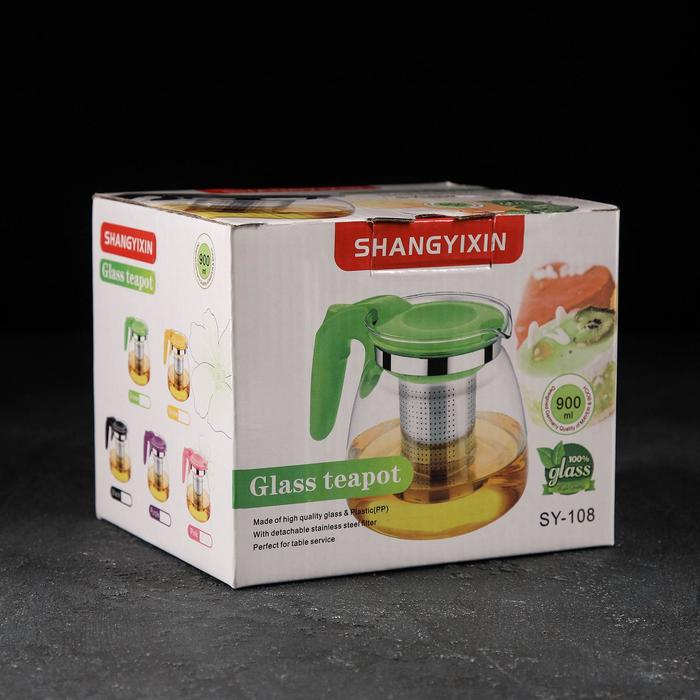 Чайник стеклянный заварочный &laquo;Джулиан&raquo;, 900 мл, с металлическим ситом, цвет чёрный