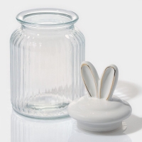 Банка стеклянная для хранения сыпучих продуктов Доляна &laquo;Зайка в золотом&raquo;, 950 мл, с керамической крышкой