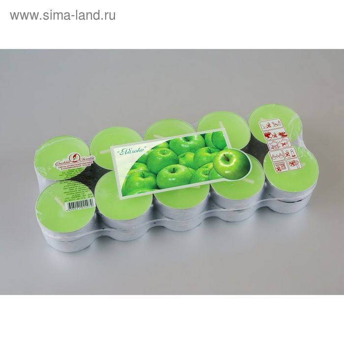 Набор чайных свечей ароматических в термоусадке "Яблоко", 3,8х1,6 см, 3,5 ч, 12 г, 20 штук