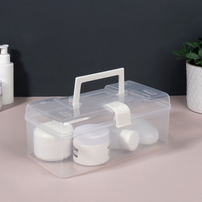 Органайзер для хранения, с крышкой, с ручкой, 23 &times; 13 &times; 9,5 см цвет прозрачный/белый