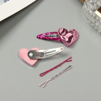 Невидимка для волос "Беатрис" (набор 10 шт) сердце, 5 и 5,5 см, розовый