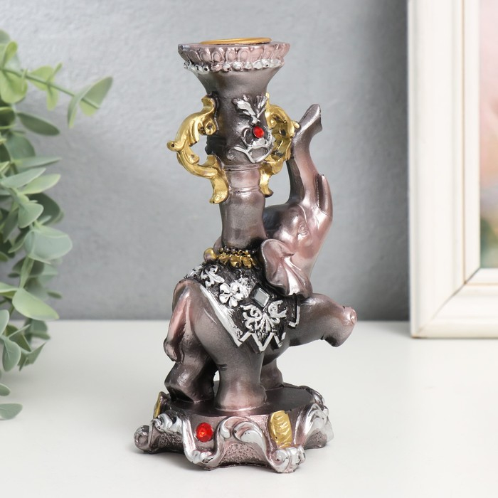 Сувенир полистоун подсвечник "Слон на пьедестале в попоне с цветами" 15,5х8х7,5 см