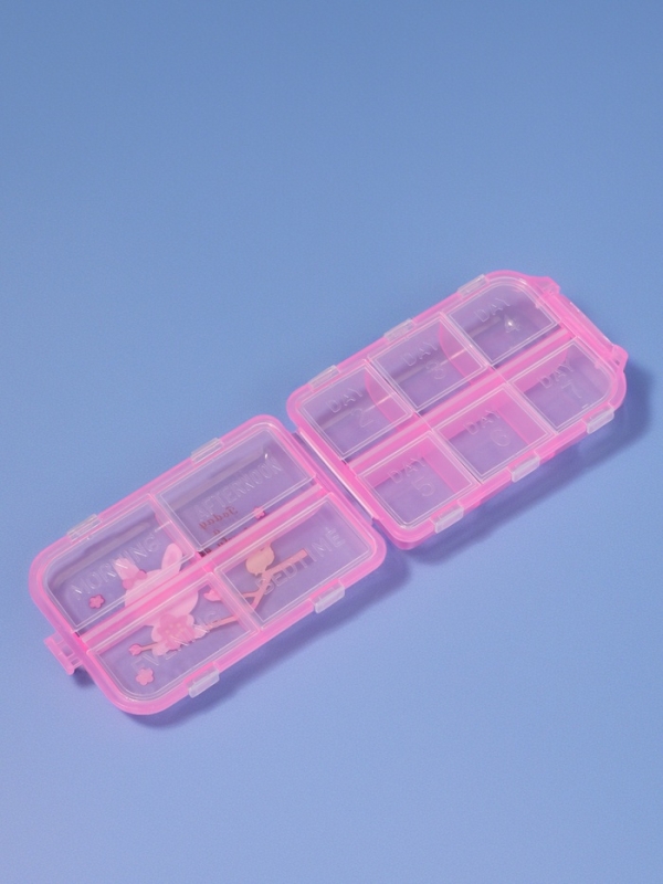 Таблетница, 9,5 &times; 6 &times; 3 см, 10 секций, цвет розовый