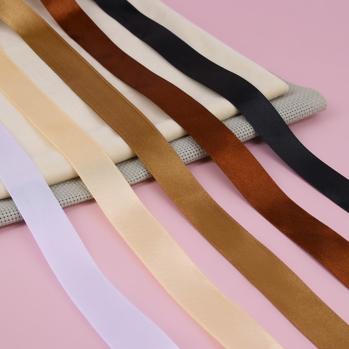 Набор атласных лент, 5 шт, размер 1 ленты: 20 мм &times; 23 &plusmn; 1 м, цвет коричневый спектр