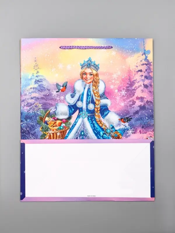 Пакет подарочный новогодний ламинированный, &laquo;Снегурочка и зайчик&raquo; , 26&times;12&times;32 см