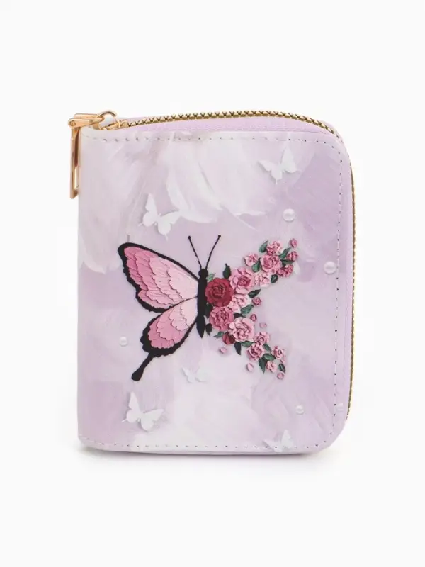 Кошелек жен 07-01-01 Июнь2550 бабочка, 8,5*2,5*10,5 см, 2 отд+отд/молн, д/карт, розовый